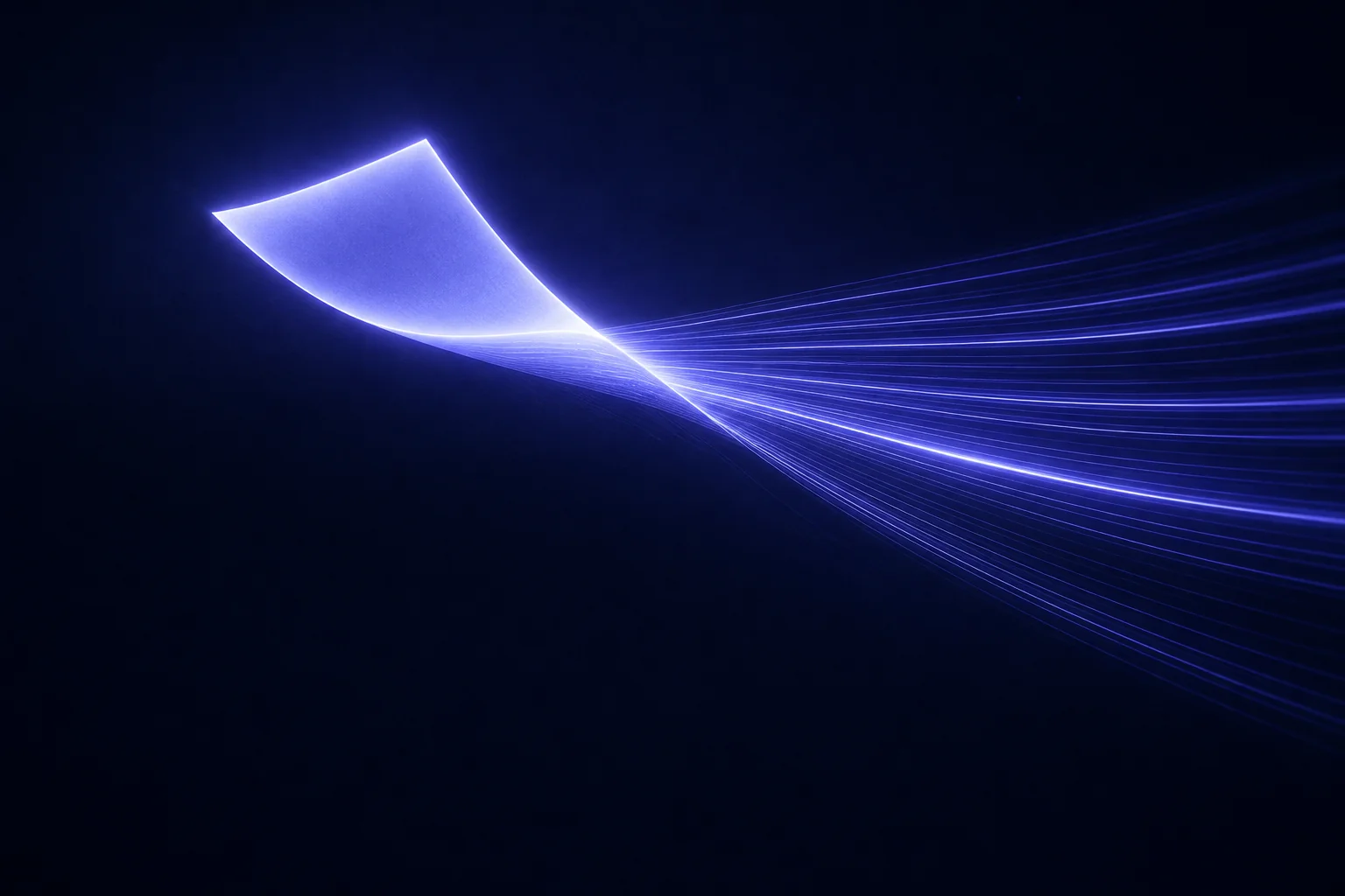 Abstract deep blue artwork of a luminous document resolving into ordered lines of light, for the export invoice extractor