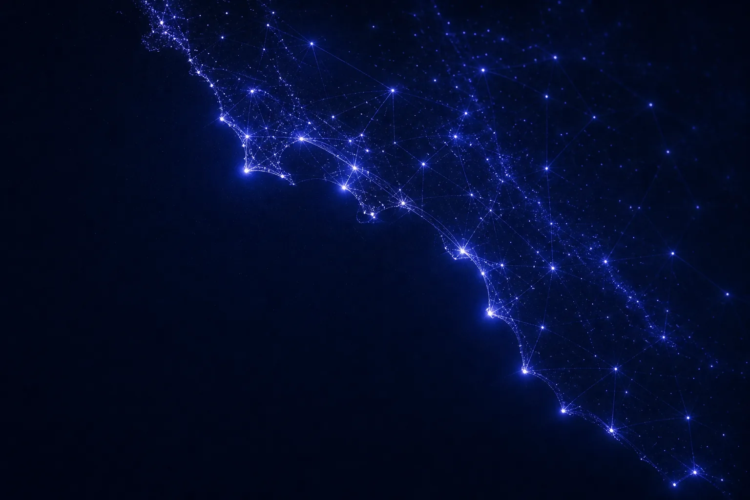 Abstract deep blue artwork of luminous points connected across a dark field, for the Indian port code lookup