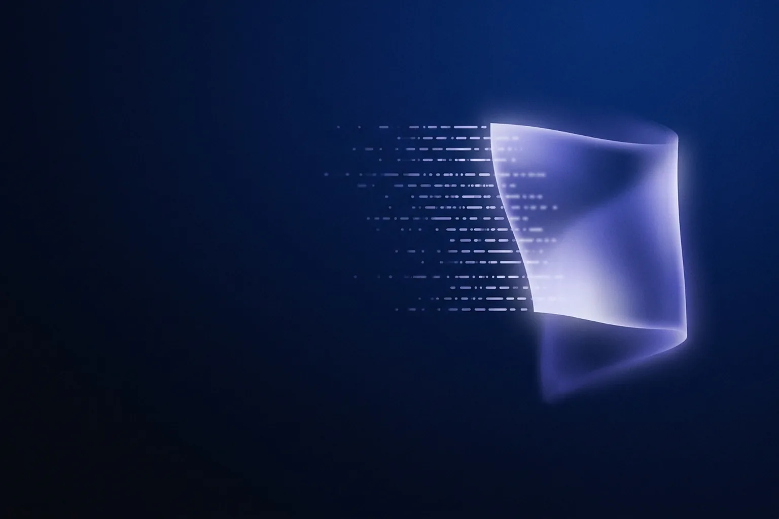 Abstract deep blue artwork of a luminous document resolving into ordered rows of light, for the shipping bill extractor